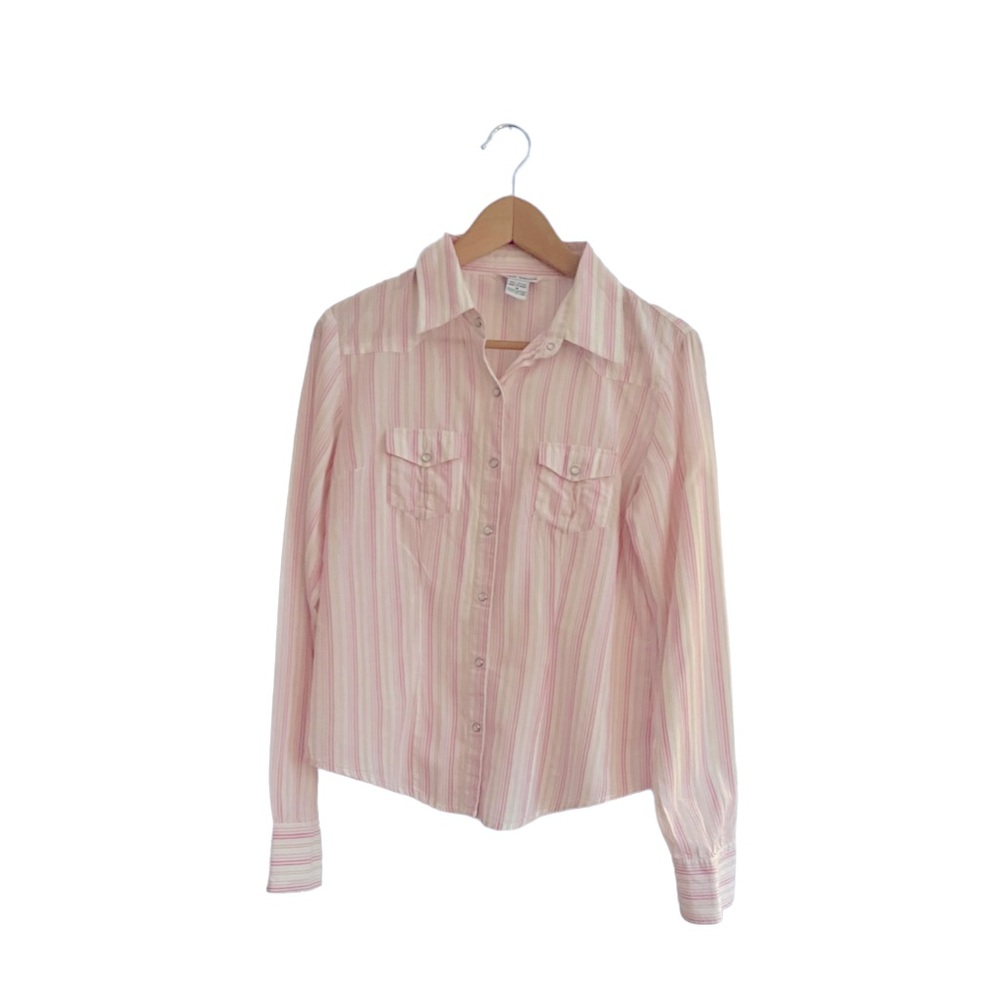 Pink & White Striped long sleeve shirt Size M